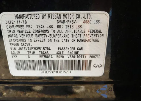 2019 Infiniti Q50 3.0T Luxe from USA, damaged, VIN JN1EV7AP3KM515794